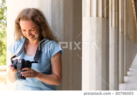Tourist in Stoa of Attalos, Athens, Greece, Europe 80796005