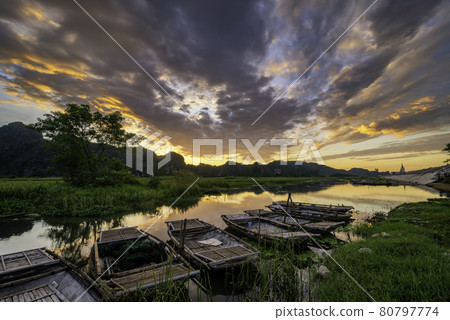 Dawn on Van Long Wetland Nature Reserve in Ninh Binh province, Vietnam Dawn on Van Long Wetland Nature Reserve in Ninh Binh province, Vietnam 80797774