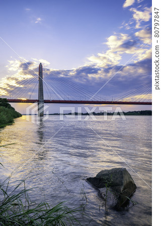 The Nhat Tan Bridge is a cable-stayed bridge crossing the Red River in Hanoi, The Nhat Tan Bridge is a cable-stayed bridge crossing the Red River in Hanoi, 80797847