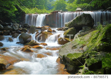 Yumoto Shiobara, Nasushiobara City, Tochigi Prefecture Sukkanzawa Waterfall where you can see the blue water called Sukkan Blue Yumoto Shiobara, Nasushiobara City, Tochigi Prefecture Sukkanzawa Waterfall where you can see the blue water called Sukkan Blue 80798571