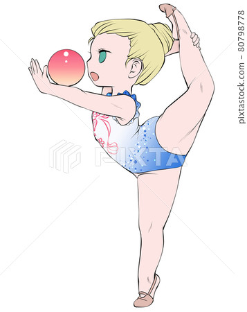 Caucasian female rhythmic gymnast who acts as a ball with a radiant look 80798778