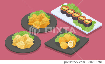 Korean fried chicken and cheese ball gimbap vector illustration material 80798781