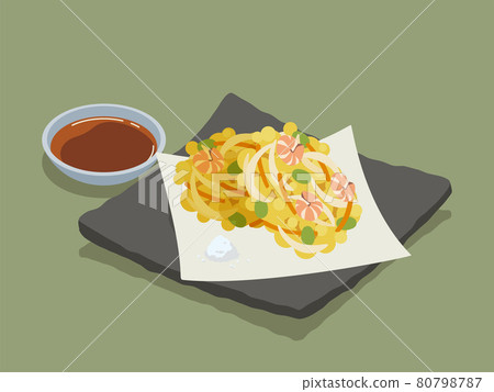 Kakiage 蝦和豆類矢量插圖素材 80798787