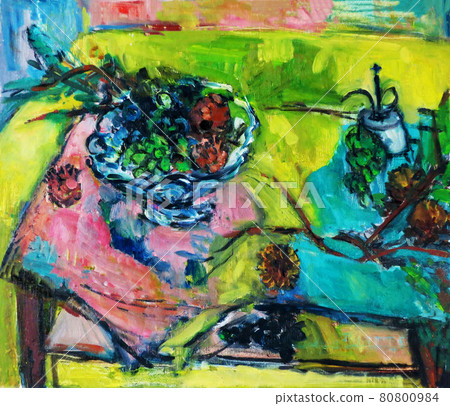 Still life of autumn fruits grapes and chestnuts 80800984