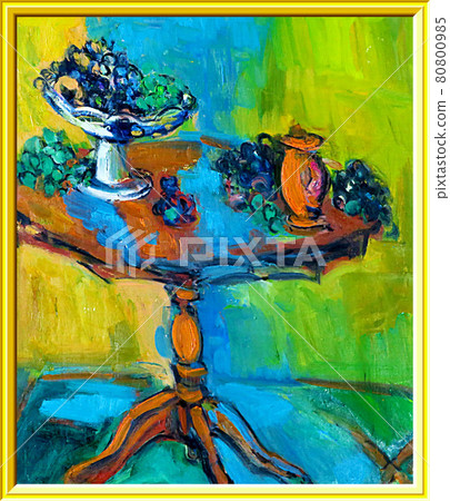 秋季水果和葡萄的靜物畫，帶框架 80800985