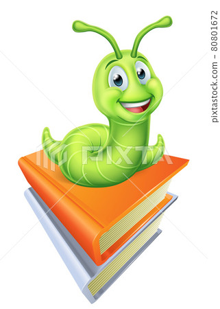 Bookworm Caterpillar Worm on Book Pile - Stock Illustration [80801672] -  PIXTA