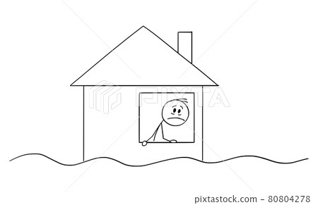 Person Looking on Flooding From the Window of... - Stock Illustration  [80804278] - PIXTA