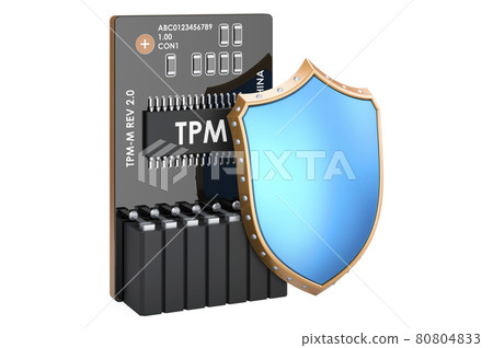 Trusted Platform Module with shield. Security and protection concept, 3D rendering Trusted Platform Module with shield. Security and protection concept, 3D rendering 80804833