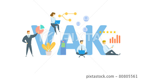 VAK, Visual, Auditory and Kinesthetic. Concept with keywords, people and icons. Flat vector illustration. Isolated on white. 80805561