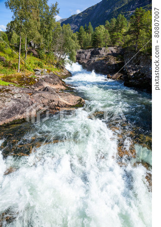 White water on river in Norway 80807007