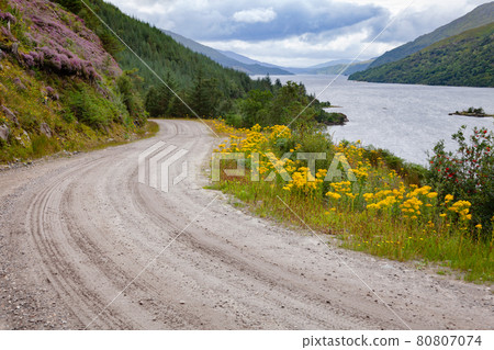 Dirt road along the Loch Shiel National Scenic Area in Scottish Highlands UK 80807074