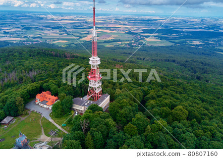 Sleza mountain landscape. Aerial view of mountains with forest. 80807160