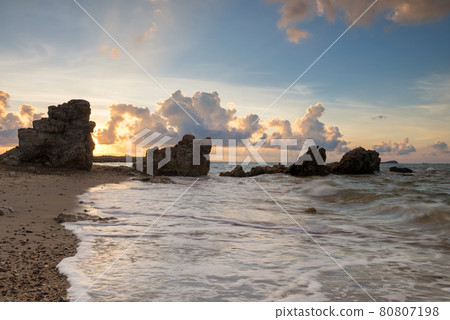 motion seascape at sunrise, Rayong 80807198