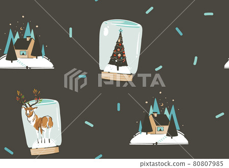 Hand drawn vector abstract fun stock flat Merry Christmas,and Happy New Year time cartoon festive seamless pattern with cute illustrations,of Xmas retro deer and reindeer isolated on black background Hand drawn vector abstract fun stock flat Merry Christmas,and Happy New Year time cartoon festive seamless pattern with cute illustrations,of Xmas retro deer and reindeer isolated on black background 80807985