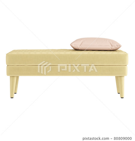 Beige cloth banquette with a pink pillow on front view on a white background. 3d rendering Beige cloth banquette with a pink pillow on front view on a white background. 3d rendering 80809000
