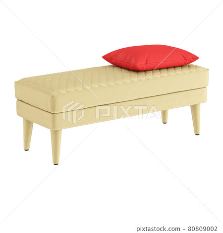 Beige cloth banquette with a red pillow on a white background. 3d rendering Beige cloth banquette with a red pillow on a white background. 3d rendering 80809002
