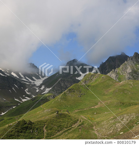 Wildseeluggen, mountain pass in the Pizol area. Mountain peaks. 80810179