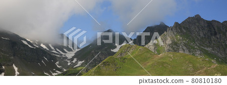 Green mountain meadow and peaks in the Pizol area. 80810180