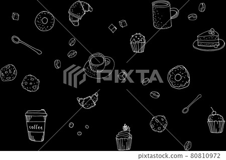 Coffee store hand drawn chalkboard pattern. Sketch line art sweet pastry hot fresh breakfast Coffee store hand drawn chalkboard pattern. Sketch line art sweet pastry hot fresh breakfast 80810972