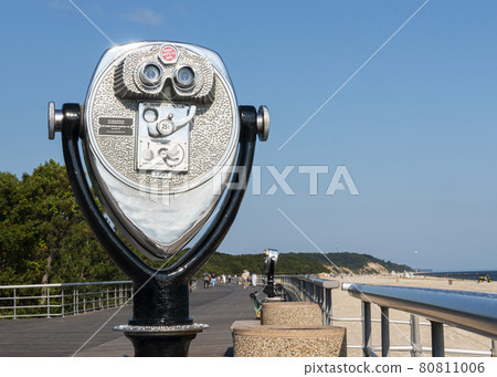 Coin operated binoculars looking down the boardwalk at Sunken Meadow State Park 80811006