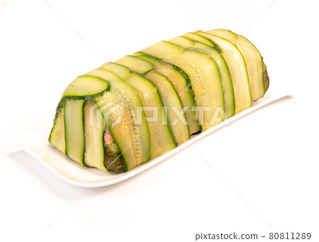 Recipe of marbled vegetables, salmon and langoustines, terrine salmon vegetables and langoustines 80811289