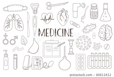 Set of medical and health care doodles Set of medical and health care doodles 80811612
