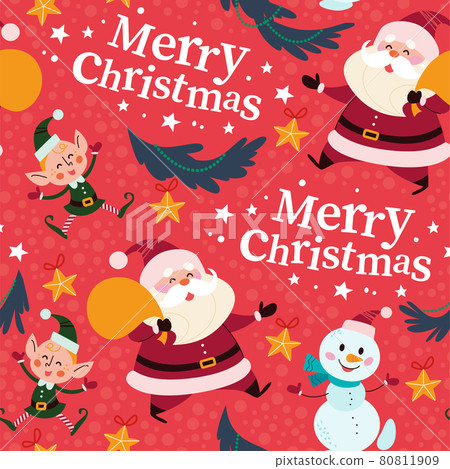 Seamless Merry Christmas pattern with cute Santa Claus. Wrapping