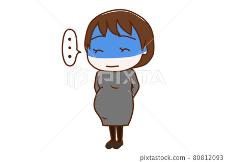 <Whole body / diagonal> A pregnant woman who silently turns deep blue and puts pressure on her smile. <Whole body / diagonal> A pregnant woman who silently turns deep blue and puts pressure on her smile. 80812093