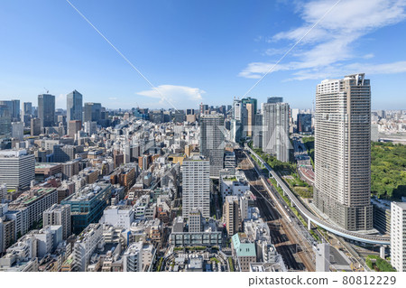 Cityscape: Buildings and residential areas in the city center seen from Shiodome, Tokyo 80812229