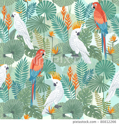 Seamless tropical pattern with birds Seamless tropical pattern with birds 80812266