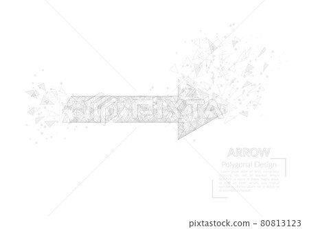 Abstract isolated image of arrow. Polygonal illustration looks like stars in the blask night sky in spase or flying glass shards. Digital design for website, web, internet. 80813123