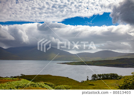 Dramatic sky over Loch na Keal Isle of Mull Inner Hebrides Scotland UK Dramatic sky over Loch na Keal Isle of Mull Inner Hebrides Scotland UK 80813403