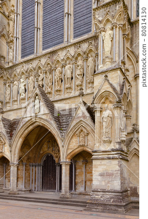 Salisbury Cathedral facade detail with statues Wiltshire South West England UK Salisbury Cathedral facade detail with statues Wiltshire South West England UK 80814130