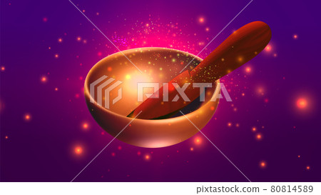 Magic singing bowl on purple background. Music for healing and meditation Magic singing bowl on purple background. Music for healing and meditation 80814589