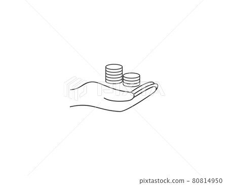 Hand, coins icon. Money in hand. Vector illustration. Flat design. 80814950