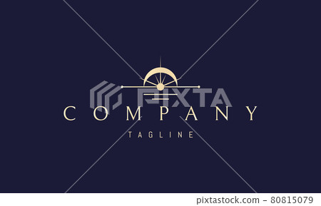 Vector golden logo on which an abstract image of a sunny sunset with the moon. 80815079