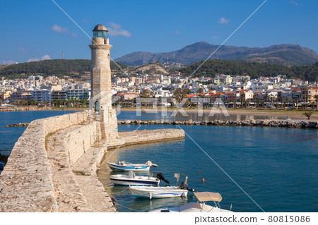 Venetian Lighthouse at Rethymno Crete Greece Mediterranean 80815086