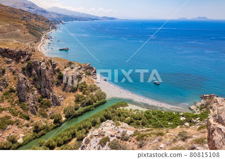 Preveli palm beach and lagoon Crete Greece Preveli palm beach and lagoon Crete Greece 80815108