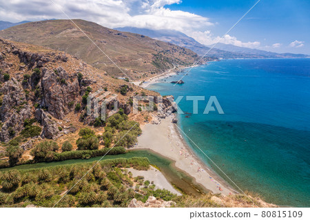 Preveli palm beach and lagoon Crete   Greece 80815109