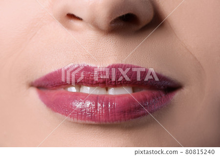 Festive professional evening lip makeup. Bright color seductive female mouth Festive professional evening lip makeup. Bright color seductive female mouth 80815240