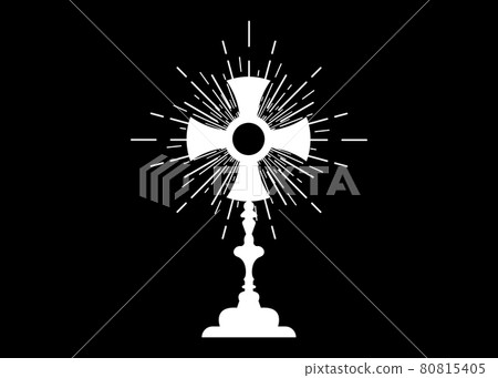 Monstrance. Ostensorium used in Roman Catholic, Old Catholic and Anglican ceremony traditions. Benediction of the Blessed Sacrament is used to displayed to Eucharistic host. Vector isolated on black Monstrance. Ostensorium used in Roman Catholic, Old Catholic and Anglican ceremony traditions. Benediction of the Blessed Sacrament is used to displayed to Eucharistic host. Vector isolated on black 80815405