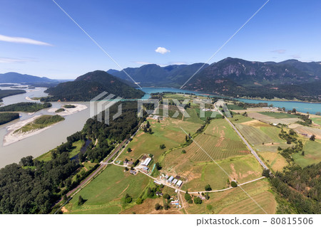 Aerial View of Fraser Valley with Canadian Nature Mountain Landscape Background. Aerial View of Fraser Valley with Canadian Nature Mountain Landscape Background. 80815506
