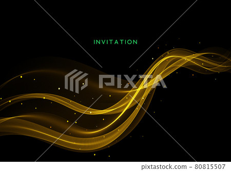 Gold color wave on black background Abstract stream of wavy lines with gold glitter particles Gold wave flow 80815507