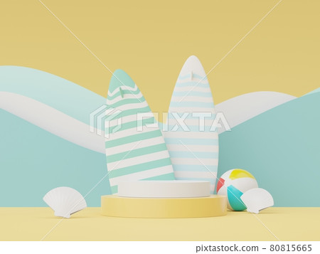 3d render of minimal display podium with summer season background concept. Minimalist pedestal for web banner and mock up. 80815665