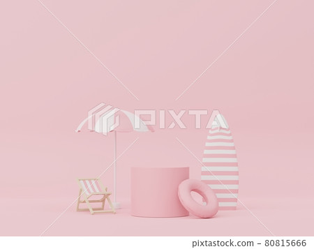 3d render of minimal display podium with summer season background concept. Minimalist pedestal for web banner and mock up. 80815666
