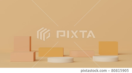 3d render of Abstract minimal  display podium for showing products, cosmetic presentation and mock up. Showcase scene with pastel earth tone background. Illuminated simple geometric shapes. 80815905