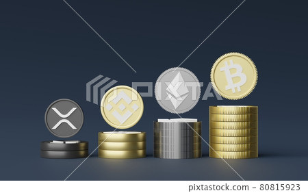 3d render stack of cryptocurrencies Bitcoin, Ethereum, Binance and Ripple coins. Cryptocurrency digital currency concept. 3d render stack of cryptocurrencies Bitcoin, Ethereum, Binance and Ripple coins. Cryptocurrency digital currency concept. 80815923