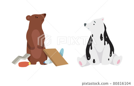 Animal Suffering from Contaminated Water and Environment Pollution Effect Vector Set 80816104