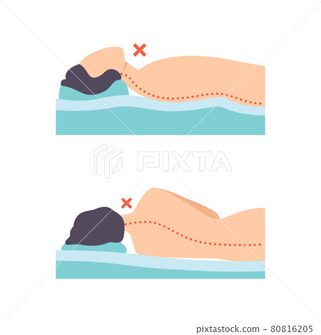 Man Lying in Incorrect Sleeping Pose for Neck and Spine Vector Set 80816205