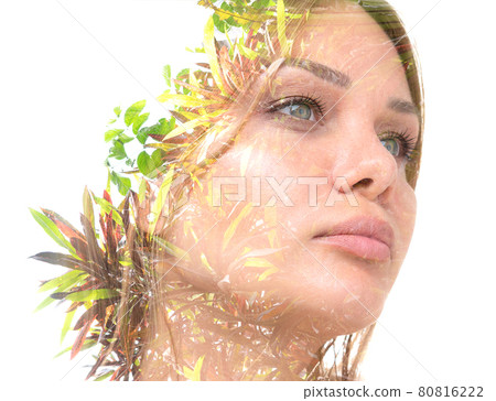 A moving portrait of a long haired woman 80816222